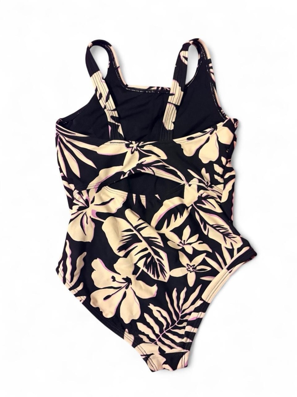 Athleta Black and Cream Tropical Print Kids One-Piece Swimsuit Sz M - Picture 2 of 4